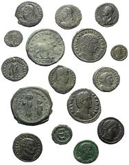 Lots - Ancient Coins Römische Münzen - Lots. Kaiserzeit. Lot (16 Stück, Bronze): Bronzemünzen aus dem 4. Jh. n. Chr. Unter anderem: Galerius Maximianus (305 - 311 n. Chr.), Constantinus I. (307 - 337 