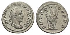 Philippus I. Arabs (244 - 249 n. Chr.). Antoninian. 249 n. Chr. Antiochia. Vs: IMP M IVL PHILIPPVS AVG. Büste mit Strahlenkrone, Paludament und Panzer rechts. Rs: P M TR P VI COS P P. Felicitas mit Ca