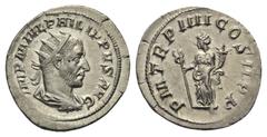 Philippus I. Arabs (244 - 249 n. Chr.). Antoninian. 247 n. Chr. Rom. Vs: IMP M IVL PHILIPPVS AVG. Büste mit Strahlenkrone, Paludament und Panzer rechts. Rs: P M TR P IIII COS II P P. Felicitas mit Cad