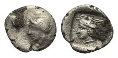 Lykien. Kadyanda. Obol. Ca. 410 - 400 v. Chr. Vs: Kopf der Athena mit attischem Helm links. Rs: Kopf des Hermes mit geflügeltem Petasos links; das Ganze in Quadratum incusum. 10 mm. 0,51 g. Vgl. B. Pe