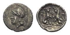 Lykien. Tlos. Obol. Frühes 4. Jhdt. v. Chr. Vs: Kopf der Athena mit attischem Helm links. Rs: Zwei Löwen mit erhobenen Vorderpranken sitzen einander gegenüber. 10 mm. 0,54 g. Slg. Klein 612; Traité II