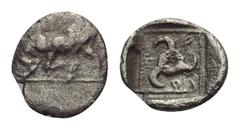 Greek Dynasten von Lykien. Kuprilli (ca. 470 - 435 v. Chr.). Hemiobol. Vs: Stier nach links angreifend. Rs: Triskeles in Perlquadrat; das Ganze in Quadratum incusum. 9 mm. 0,40 g. SNG von Aulock 4147 