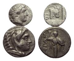 Greek Griechische Münzen - Lots. Mysien. Pergamon. Lot (2 Stück): 1 Obol, 1 Diobol, 4. - 3. Jhdt. v. Chr. Vs: Kopf des Apollon mit Lorbeerkranz rechts / Kopf des jugendlichen Herakles mit Löwenfell re