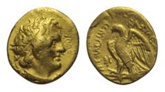 Greek Ptolemäisches Königreich. Ptolemaios I. Soter (305 - 282 v. Chr.). 1/3 Chryson (Gold-Hemidrachme). Ca. 305 - 282 v. Chr. Alexandria. Vs: Kopf des Ptolemaios mit Diadem und Aigis rechts. Rs: Adle
