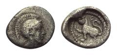 Greek Lykien. Tlos. Hemiobol. Ca. 400 - 380 v. Chr. Vs: Kopf der Athena mit attischem Helm rechts. Rs: Löwe mit erhobener Pranke nach links sitzend; das Ganze in rundem Incusum. 8 mm. 0,35 g. Müseler 