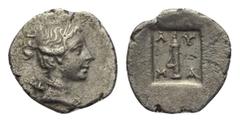 Greek Lykien. Lykischer Bund. 1/4 Drachme. Ca. 48 - 27 v. Chr. Masykitos. Vs: Kopf der Artemis mit Diadem und geschultertem Köcher mit Bogen rechts. Rs: Köcher in vertieftem Quadrat. 13 mm. 0,86 g. Tr