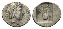 Greek Lykien. Lykischer Bund. Hemidrachme. Ca. 27 - 18 v. Chr. Masykitos. Vs: Kopf des Apollon mit Lorbeerkranz rechts. Rs: M - A. Kithara; im Feld rechts Dreifuß, das Ganze in vertieftem Quadrat. 16 