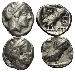 Griechische Münzen - Lots. Attika. Athen. Lot (2 Stück): 2 Tetradrachmen. Vs: Athenakopf rechts. Rs: Eule n. r. stehend. Fast sehr schön - sehr schön.
