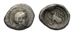 Greek Lykien. Tlos. Hemiobol. Ca. 400 - 380 v. Chr. Vs: Kopf der Athena mit attischem Helm rechts. Rs: Löwe mit erhobener Pranke nach links sitzend; das Ganze in rundem Incusum. 8 mm. 0,35 g. Müseler 