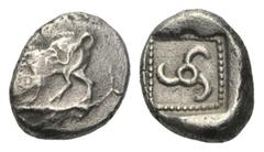 Greek Dynasten von Lykien. Unbestimmte Dynasten. 1/3 Stater. Ca. 480 - 430 v. Chr. Vs: Eber nach links gehend; Triskeles auf dem Körper. Rs: Triskeles in Perlquadrat; das Ganze in Quadratum incusum. 1