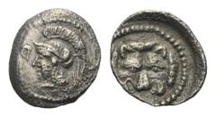 Greek Dynasten von Lykien. Unbestimmte Dynasten. Obol. Ca. 425 - 360 v. Chr. Vs: Kopf der Athena mit attischem Helm links. Rs: Löwenskalp in Perlkreis en face; das Ganze in Perlkreis und vertieftem Ru