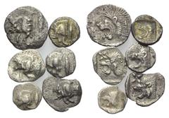 Greek Griechische Münzen - Lots. Mysien. Kyzikos. Lot (6 Stück): 5 Hemiobole, 1 Tetartemorion. 5. Jhdt. v. Chr. Vs: Eberprotome neben Thunfisch links. Rs: Löwenkopf links. Fast sehr schön - sehr schön