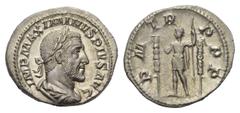 Roman Imperial Maximinus I. Thrax (235 - 238 n. Chr.). Denar (Silber). 235 n. Chr. Rom. Vs: IMP MAXIMINVS PIVS AVG. Büste mit Lorbeerkranz, Paludament und Panzer rechts. Rs: P M TR P P P. Maximinus mi