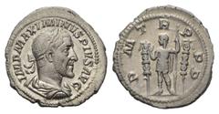 Roman Imperial Maximinus I. Thrax (235 - 238 n. Chr.). Denar (Silber). 235 n. Chr. Rom. Vs: IMP MAXIMINVS PIVS AVG. Büste mit Lorbeerkranz, Paludament und Panzer rechts. Rs: P M TR P P P. Maximinus mi