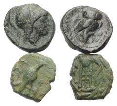 Greek Griechische Münzen - Lots. Attika / Sikyonia. Athen / Sikyon. Lot (2 Stück): 2 Bronzen. 3. Jhdt. v. Chr. Vs: Athenakopf / Taube nach rechts stehend. Rs: Eule nach rechts stehend / Dreifuß in Kra