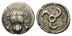 Greek Dynasten von Lykien. Trbbenimi (ca. 390 - 375 v. Chr.). 1/3 Stater (Silber). Unbestimmte lykische Münzstätte. Vs: Löwenfell en face. Rs: Triskeles in vertieftem Rund. 17 mm. 3,14 g. Müseler VIII