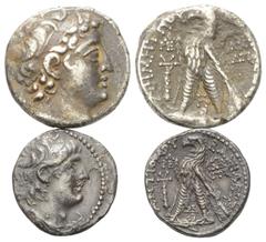 Lots - Ancient Coins Griechische Münzen - Lots. Seleukidisches Königreich. Demetrios II. (138 - 129 v. Chr.) / Antiochos VII. (129 - 125 v. Chr.). Lot (2 Stück, Silber): 1 Tetradrachme, 1 Didrachme. V