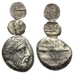 Lots - Ancient Coins Griechische Münzen - Lots. Phönikien. Arados / Sidon. Lot (3 Stück, Silber): 1 Stater, 1 Obol, 1/16 Shekel, 4. Jhdt. v. Chr. Vs: Bärtiger Kopf rechts / Galeere. Rs: Galeere / Köni