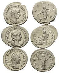 Lots - Ancient Coins Römische Münzen - Lots. Philippus I. Arabs (244 - 249 n. Chr.) / Otacilia Severa (Gemahlin des Philippus I.) / Philippus II. (247 - 249 n. Chr.) Lot (3 Stück): 3 Antoniniane (Silb