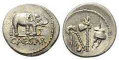 Roman Imperatorial C. Iulius Caesar. Denar (Silber). 49 - 48 v. Chr. Mobile Feldmünzstätte Caesars in Spanien oder Gallien. Vs: CAESAR. Elefant nach rechts schreitend und dabei einen schlangenartigen,
