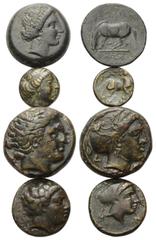 Lots - Ancient Coins Griechische Münzen - Lots. Thessalien. Larissa / Phalanna. Lot (4 Stück): 4 Bronzen; 4. - 3. Jhdt. v. Chr. Vs: Kopf der Larissa rechts / Areskopf rechts. Rs: Pferd nach rechts gra