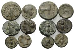 Lots - Ancient Coins Griechische Münzen - Lots. Ionien. Ephesos. Lot (6 Stück): 6 Bronzen. 4. - 2. Jhdt. v. Chr. Vs: Biene / Tychekopf links / Kopf der Arsinoe rechts. Rs: Hirsch nach rechts stehend /