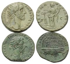 Lots - Ancient Coins Römische Münzen - Lots. Antoninus Pius (138 - 161 n. Chr.) / Marcus Aurelius (161 - 180 n. Chr.) Lot (2 Stück): 2 Dupondien. Rom. Vs: Kopf bzw. Büste rechts. Rs: Fortuna n. l. ste