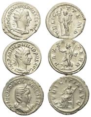 Lots - Ancient Coins Römische Münzen - Lots. Gordianus III. (238 - 244 n. Chr.) / Philippus I. Arabs (244 - 249 n. Chr.) / Otacilia Severa (Gemahlin des Philippus I.) Lot (3 Stück): 3 Antoniniane (Sil