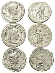 Lots - Ancient Coins Römische Münzen - Lots. Gordianus III. (238 - 244 n. Chr.) / Philippus I. Arabs (244 - 249 n. Chr.) / Herennia Etruscilla (Gemahlin des Traianus Decius) Lot (3 Stück): 3 Antoninia