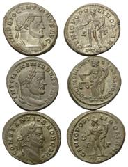 Lots - Ancient Coins Römische Münzen - Lots. Diocletianus (284 - 305 n. Chr.) / Maximianus Herculius (285 - 310 n. Chr.) / Constantius I. Chlorus (305 - 306 n. Chr.) als Caesar Lot (3 Stück): 3 Folles