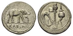 Roman Imperatorial C. Iulius Caesar. Denar (Silber). 49 - 48 v. Chr. Mobile Feldmünzstätte Caesars in Spanien oder Gallien. Vs: CAESAR. Elefant nach rechts schreitend und dabei einen schlangenartigen,