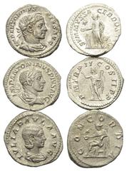 Römische Münzen - Lots Römische Münzen - Lots. Elagabalus (218 - 222 n. Chr.) / Iulia Paula (Gemahlin des Elagabal). Lot (3 Stück): 3 Denare (Silber). Rom. Vs: Kopf bzw. Büste rechts. Rs: Sol n. l. st