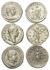 Römische Münzen - Lots Römische Münzen - Lots. Elagabalus (218 - 222 n. Chr.) / Severus Alexander (222 - 235 n. Chr.) / Maximinus I. Thrax (235 - 238 n. Chr.). Lot (3 Stück): 3 Denare (Silber). Rom. V