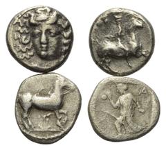 Greek Coins - Lots Griechische Münzen - Lots. Thessalien. Larissa. Lot (2 Stück, Silber): 1 Trihemiobol, 1 Obol. 5. - 4. Jhdt. v. Chr. Vs: Nymphenkopf en face / Pferd nach rechts stehend. Rs: Reiter z