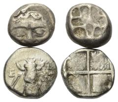 Greek Coins - Lots Griechische Münzen - Lots. Mysien / Ionien. Parion / Ephesos. Lot (2 Stück, Silber): 2 Drachmen. 5. - 4. Jhdt. v. Chr. Vs: Gorgoneion en face / Biene. Rs: Incusum. Sehr schön - fast