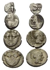 Greek Coins - Lots Griechische Münzen - Lots. Ionien / Karien / Pisidien. Ephesos / Halikarnassos / Selge. Lot (4 Stück, Silber): 1 Tetartemorion, 1 Hemiobol, 2 Obole. 5. - 4. Jhdt. v. Chr. Vs: Biene 