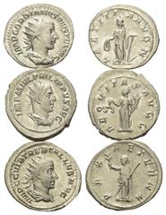 Roman Coins - Lots Römische Münzen - Lots. Gordianus III. (238 - 244 n. Chr.) / Philippus I. Arabs (244 - 249 n. Chr.) / Trebonianus Gallus (251 - 253 n. Chr.). Lot (3 Stück): 3 Antoniniane (Silber). 