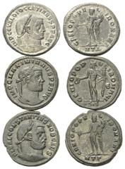 Roman Coins - Lots Römische Münzen - Lots. Diocletianus (284 - 305 n. Chr.) / Maximianus Herculius (285 - 310 n. Chr.) / Constantius I. Chlorus (305 - 306 n. Chr.) als Caesar. Lot (3 Stück): 3 Folles.
