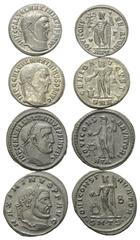 Roman Coins - Lots Römische Münzen - Lots. Maximinus II. Daia (310 - 313 n. Chr.). Lot (4 Stück): 4 Folles. Nicomedia / Antiochia / Heraclea / Thessalonica. Vs: Büste rechts. Rs: Genius neben Altar n.