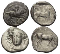 Greek Coins - Lots Griechische Münzen - Lots. Thessalien. Larissa. Lot (2 Stück, Silber): 2 Drachmen; 5. - 4. Jhdt. v. Chr. Vs: Thessalos mit Chlamys nach rechts einen Stier bändigend / Nymphenkopf en