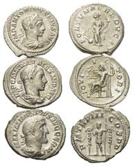 Roman Coins - Lots Römische Münzen - Lots. Elagabalus (218 - 222 n. Chr.) / Severus Alexander (222 - 235 n. Chr.) / Maximinus I. Thrax (235 - 238 n. Chr.). Lot (3 Stück): 3 Denare (Silber). Rom. Vs: B
