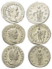 Roman Coins - Lots Römische Münzen - Lots. Gordianus III. (238 - 244 n. Chr.) / Traianus Decius (249 - 251 n. Chr.) / Herennia Etruscilla (Gemahlin des Traianus Decius). Lot (3 Stück): 3 Antoniniane (