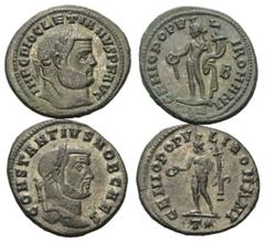 Roman Coins - Lots Römische Münzen - Lots. Diocletianus (284 - 305 n. Chr.) / Constantius I. Chlorus (305 - 306 n. Chr.) als Caesar. Lot (2 Stück): 2 Folles. Alexandria / Ticinum. Vs: Büste rechts. Rs