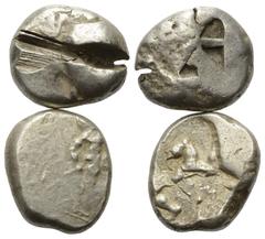 Greek Coins - Lots Griechische Münzen - Lots. Inseln vor Attika / Pamphylien. Aigina / Aspendos. Lot (2 Stück, Silber): 2 Statere. 6. - 5. Jhdt. v. Chr. Vs: Schildkröte / Krieger nach rechts stehend. 