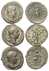 Roman Coins - Lots Römische Münzen - Lots. Severus Alexander (222 - 235 n. Chr.) / Maximinus I. Thrax (235 - 238 n. Chr.) / Gordianus III. (238 - 244 n. Chr.). Lot (3 Stück): 3 Denare (Silber). Rom. V