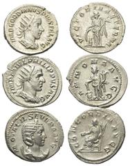 Roman Coins - Lots Römische Münzen - Lots. Gordianus III. (238 - 244 n. Chr.) / Philippus I. Arabs (244 - 249 n. Chr.) / Otacilia Severa (Gemahlin des Philippus I.). Lot (3 Stück): 3 Antoniniane (Silb