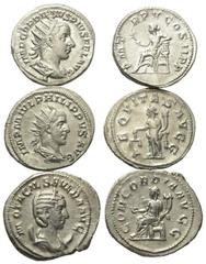 Roman Coins - Lots Römische Münzen - Lots. Gordianus III. (238 - 244 n. Chr.) / Philippus I. Arabs (244 - 249 n. Chr.) / Otacilia Severa (Gemahlin des Philippus I.). Lot (3 Stück): 3 Antoniniane (Silb