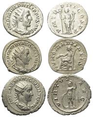 Roman Coins - Lots Römische Münzen - Lots. Gordianus III. (238 - 244 n. Chr.) / Philippus I. Arabs (244 - 249 n. Chr.) / Trebonianus Gallus (251 - 253 n. Chr.). Lot (3 Stück): 3 Antoniniane (Silber). 