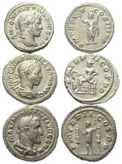 Römische Münzen - Lots. Caracalla (197 - 217 n. Chr.) / Severus Alexander (222 - 235 n. Chr.) / Maximinus I. Thrax (235 - 238 n. Chr.). Lot (3 Stück): 3 Denare (Silber). Rom. Vs: Kopf bzw. Büste recht