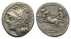 Roman Republican C. Coelius Caldus. Denar (Silber). 104 v. Chr. Rom. Vs: Kopf der Roma mit geflügeltem Greifenkopfhelm links. Rs: CALD. Victoria in galoppierender Biga nach links fahrend, im Abschnitt
